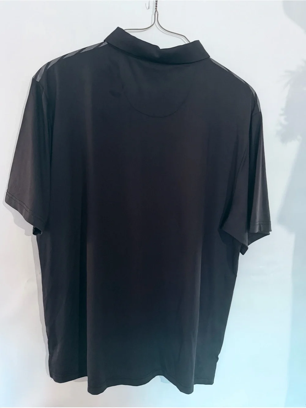 Hogan Men's Black Polo with Gray Gradient Stripe Yoke